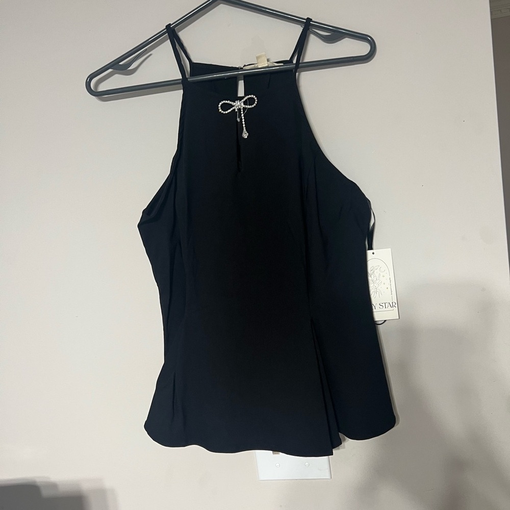 Lily Star Elegant Black Top with Rhinestone Detail